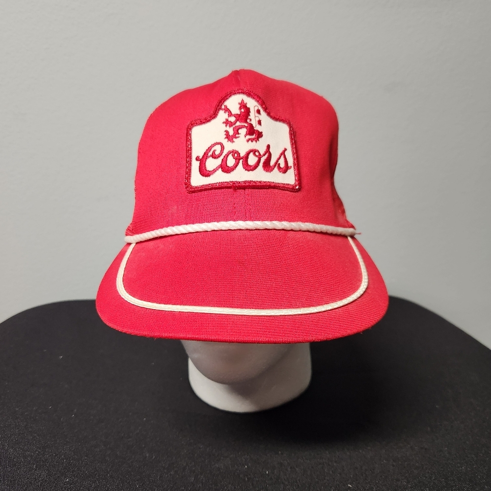 Vintage Coors Beer Mesh Trucker Hat Large Patch Red White Rope Made In USA - Picture 2 of 9
